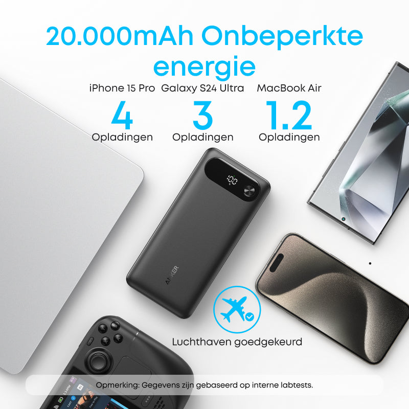 Anker batterie externe 20K mAh 87W avec câble USB-C intégré version noire, fourniture exclusive pour entreprises（hors Chine et Europe）première génération