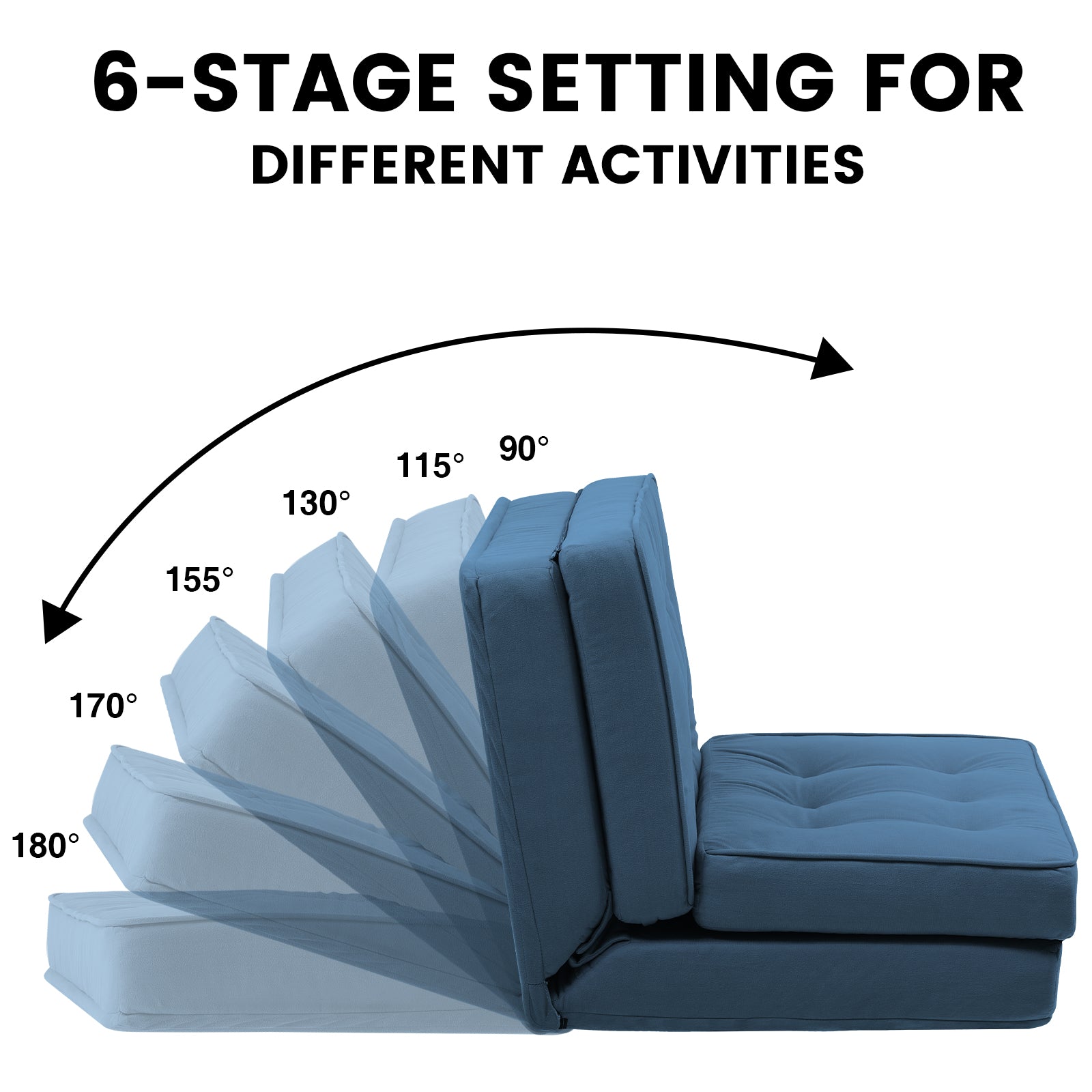 COMHOMA Canapé-lit pliant, 3-en-1 avec dossier réglable à 6 niveaux, 2 coussins lombaires, convient pour salon, chambre et camping, Bleu