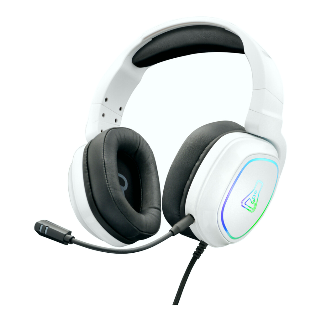 THE G-LAB Korp Radium Casque de jeu circum-aural filaire avec microphone détachable, prise jack 3,5 mm, éclairage RVB, Blanc
