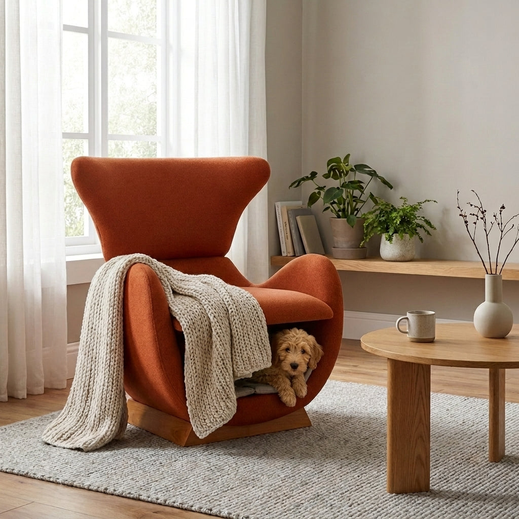 URBAN MEUBLE Fauteuil de salon design aspect requin-baleine, Tissu rouge brique, 66 x 69 x 76 cm
