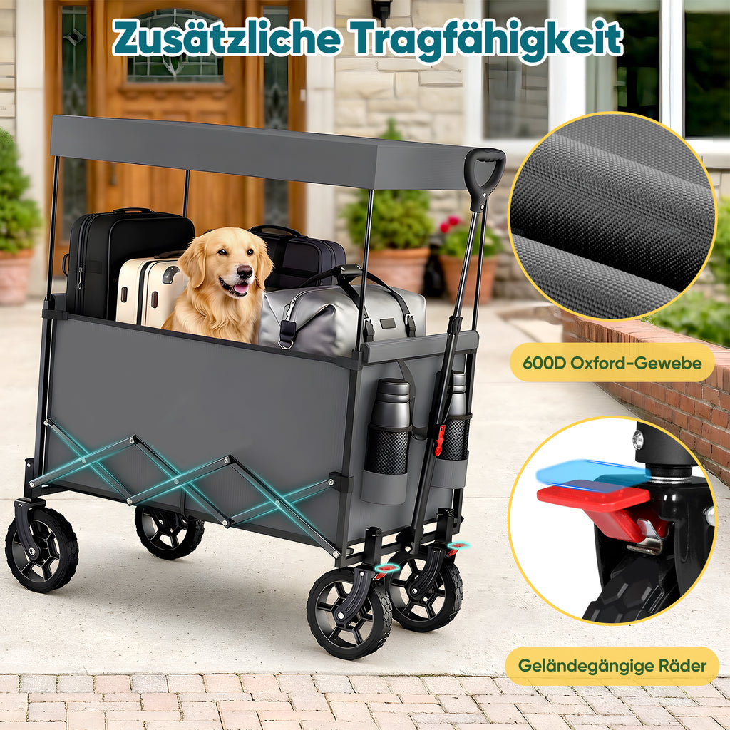 Sekey Grand chariot de camping pliable 150 L avec auvent amovible gris