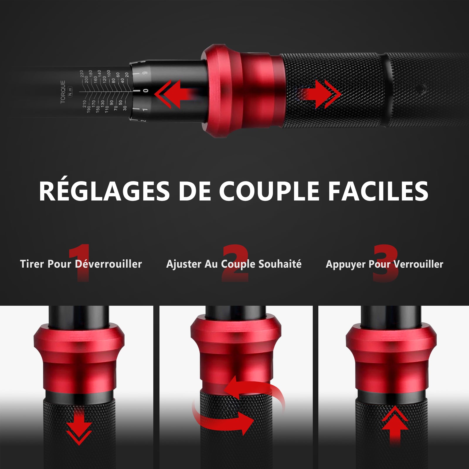 MoveCrab Set de clés dynamométriques mécaniques 9 pièces 5-220 N.m pour vélo, moto, auto et kit d'outils de réparation industrielle