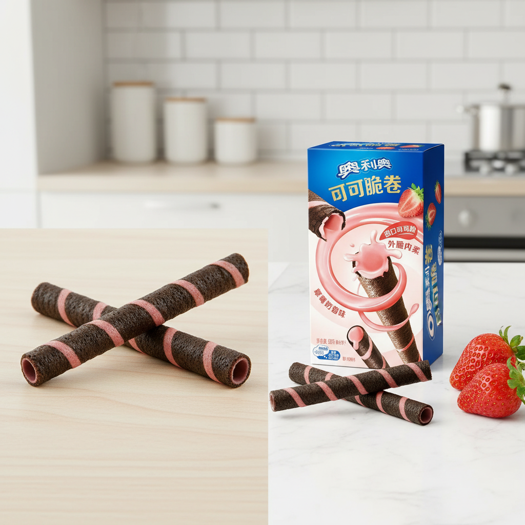 Oreo Rouleaux croustillants au cacao fourrés saveur fraise - 50 g