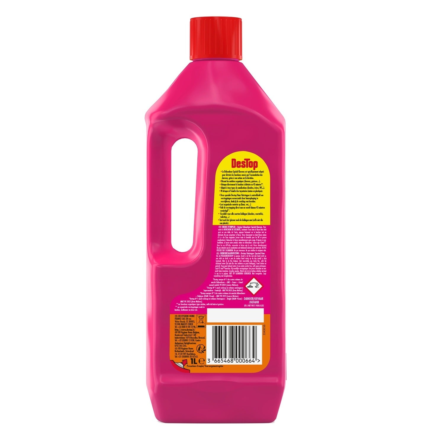 Destructeur de Canalisations Spécial Cheveux Destop, Gel Épais, Dissout la Kératine, Pour Tous Types de Canalisations, 1 L