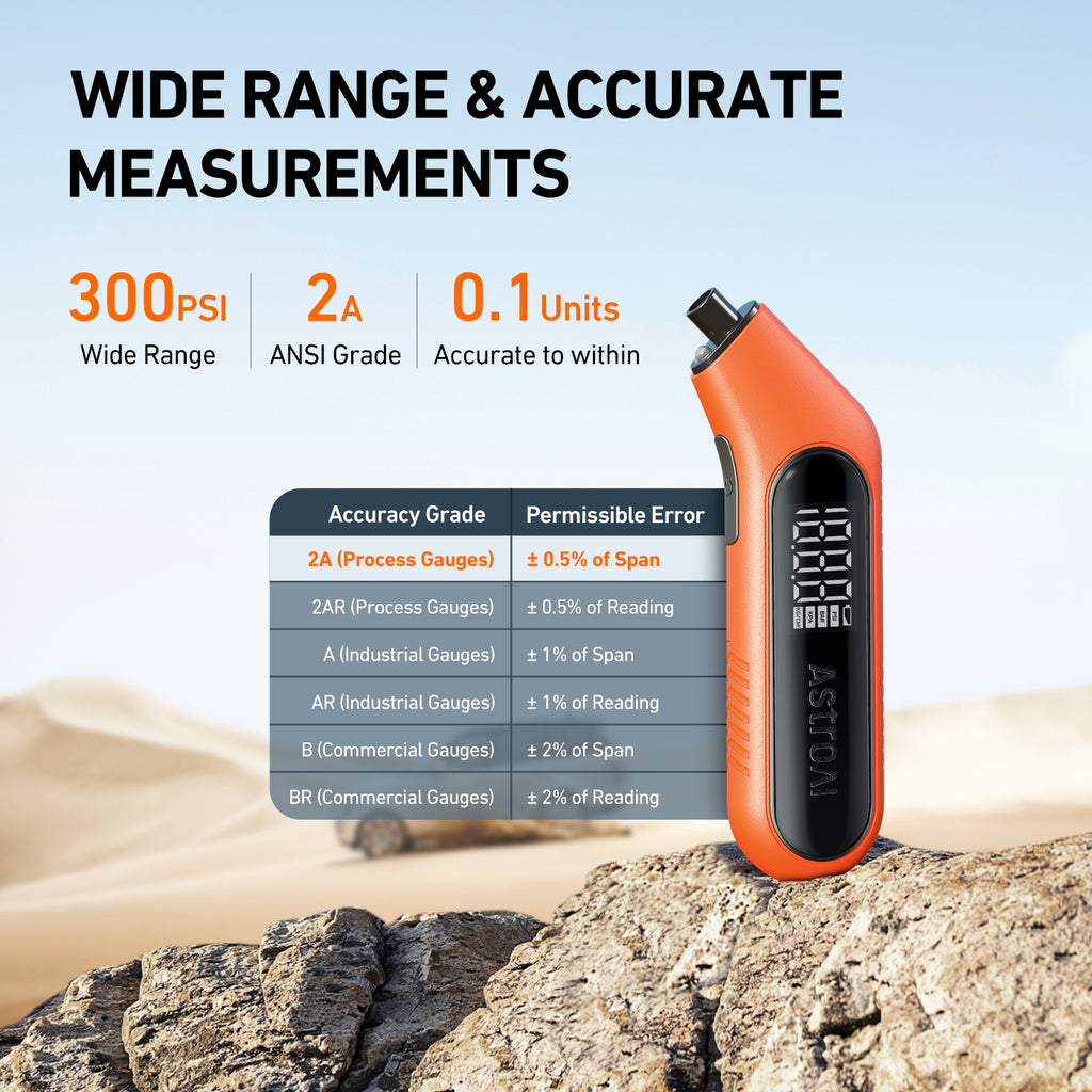 AstroAI Manomètre numérique de pression des pneus 300 psi 20 bar grand écran avec rétroéclairage et lampe torche, 4 réglages, contrôleur de pression des pneus adapté aux voitures