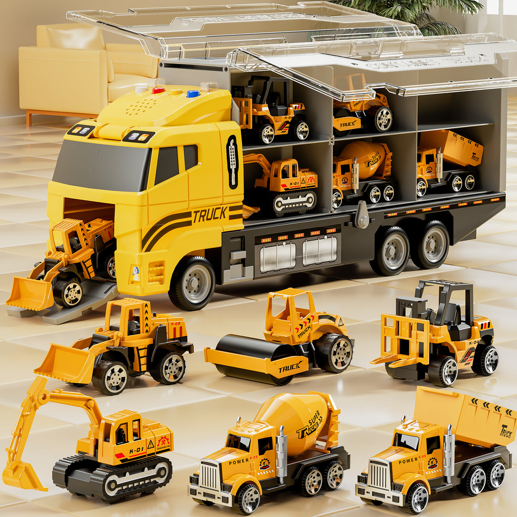Ensemble de jouets de véhicules de camion de construction pour garçons avec tapis de jeu et voiture en métal moulé sous pression, camion de transport pour enfants 3-8 ans