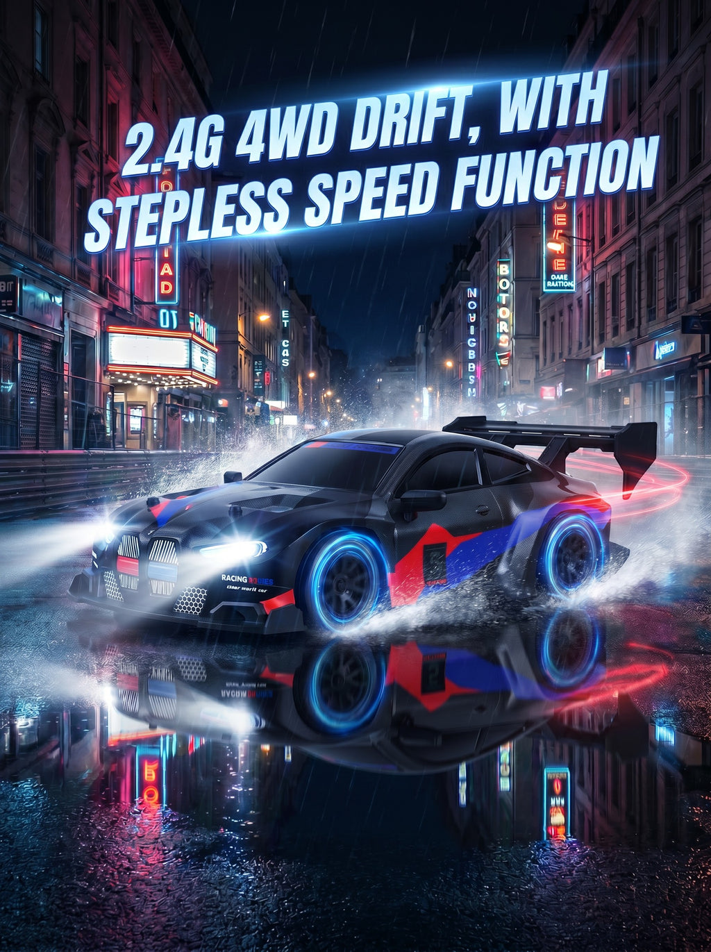 Voiture de Drift RC 4WD BMW 1:24, Contrôle Proportionnel 2,4 g, Lumières LED & Pneus Doubles, Jouet de Loisirs pour Enfants à Longue Portée de 50 m, One Piece en Noir