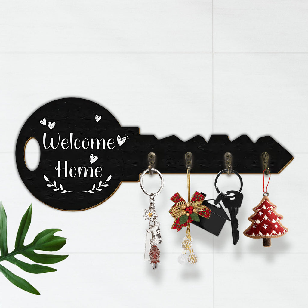 Alphynix Crochet mural en forme de clé « Welcome Home » avec 4 crochets en métal