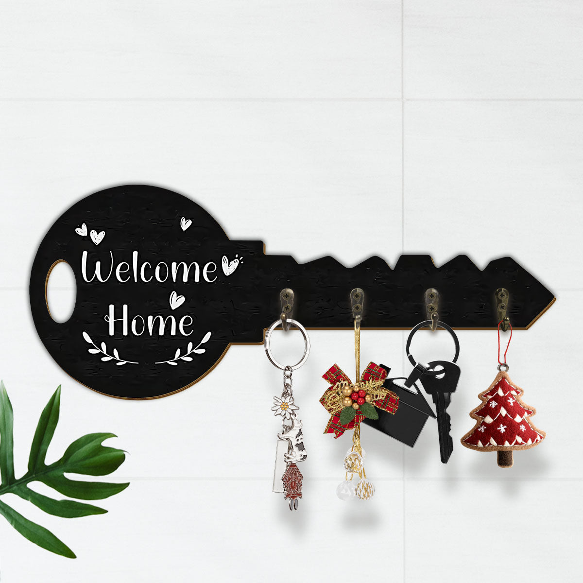 Alphynix Crochet mural en forme de clé « Welcome Home » avec 4 crochets en métal