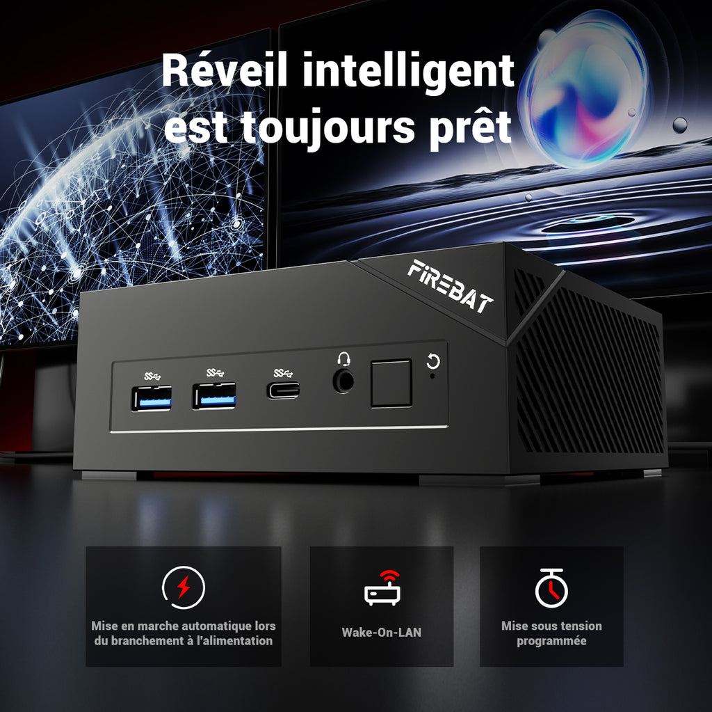 FIREBAT AM02L Mini PC AMD 6600H, 16 Go LPDDR5, 512 Go M.2 NVMe, Windows 11 Home Préactivé, Affichage 4K HDMI 2.1 / DP 1.4, Wi‑Fi 6 + Éthernet 2,5Gbps, Bluetooth 5.2