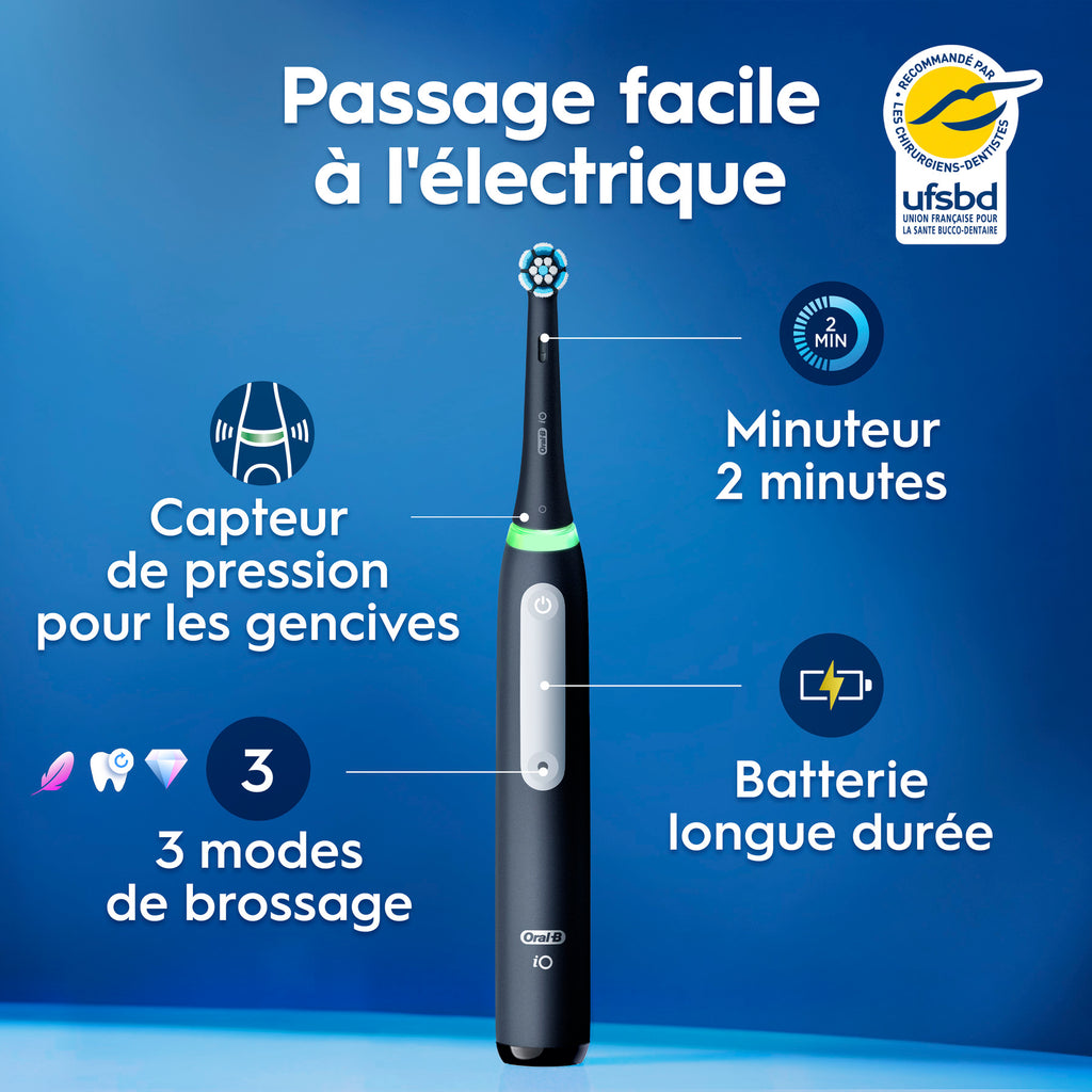 Oral-B iO 5 Lot de 2 brosses à dents électriques noir et blanc, 2 têtes de brosse