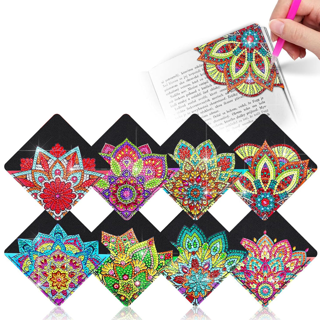 Ju7cer Lot de 8 Marque-pages de Peinture aux Diamants - Ensemble de Loisirs Créatifs Art aux Diamants Cristal Lotus Noir | Pour Adultes et Femmes 4×4 Pouces (10×10 cm)