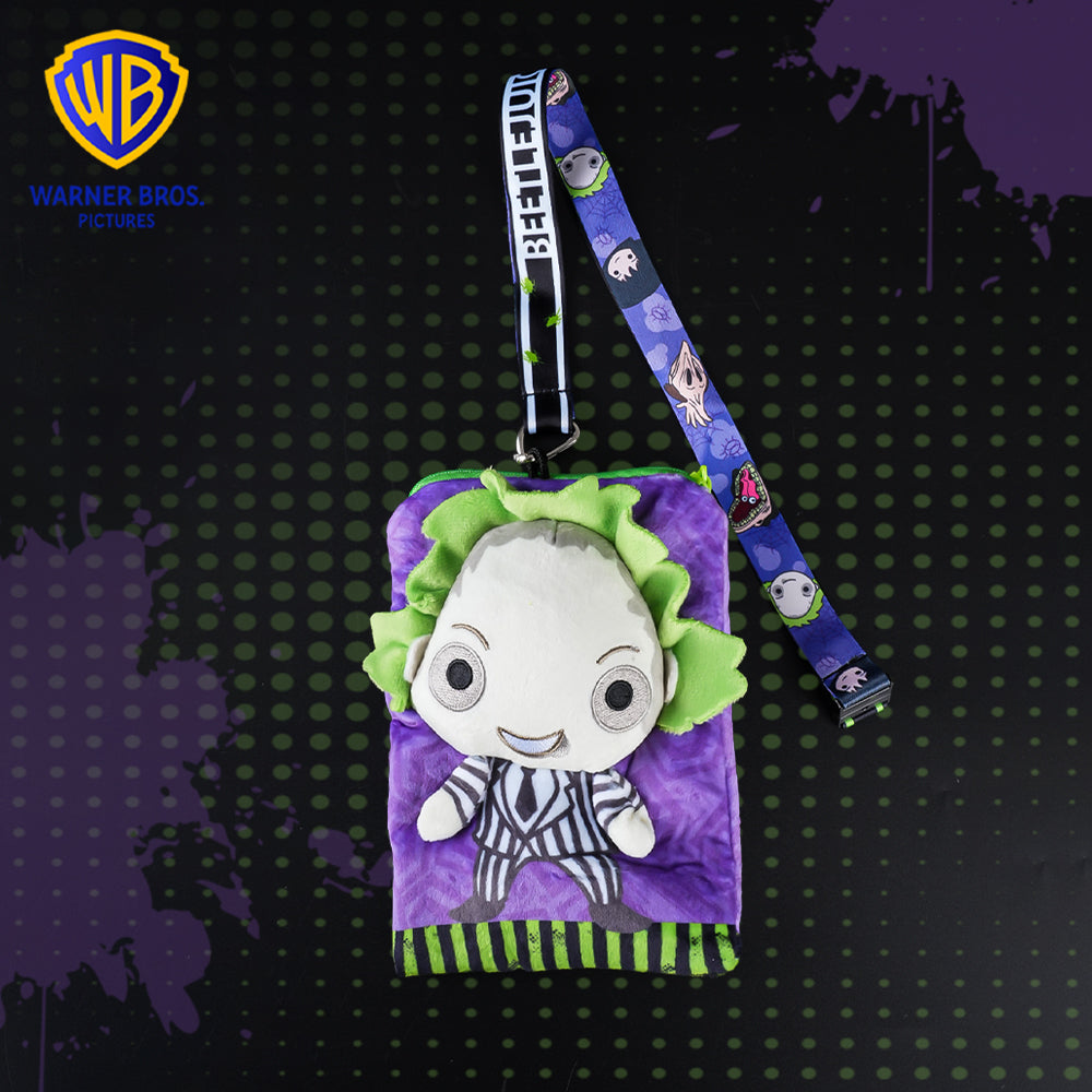 Porte-carte Lanière Smartphone Ajustée Beetlejuice Officielle sous Licence – Accessoire Peluche Gothique à Rayures Inspiré du Film, Cadeau Thématique Fantastique