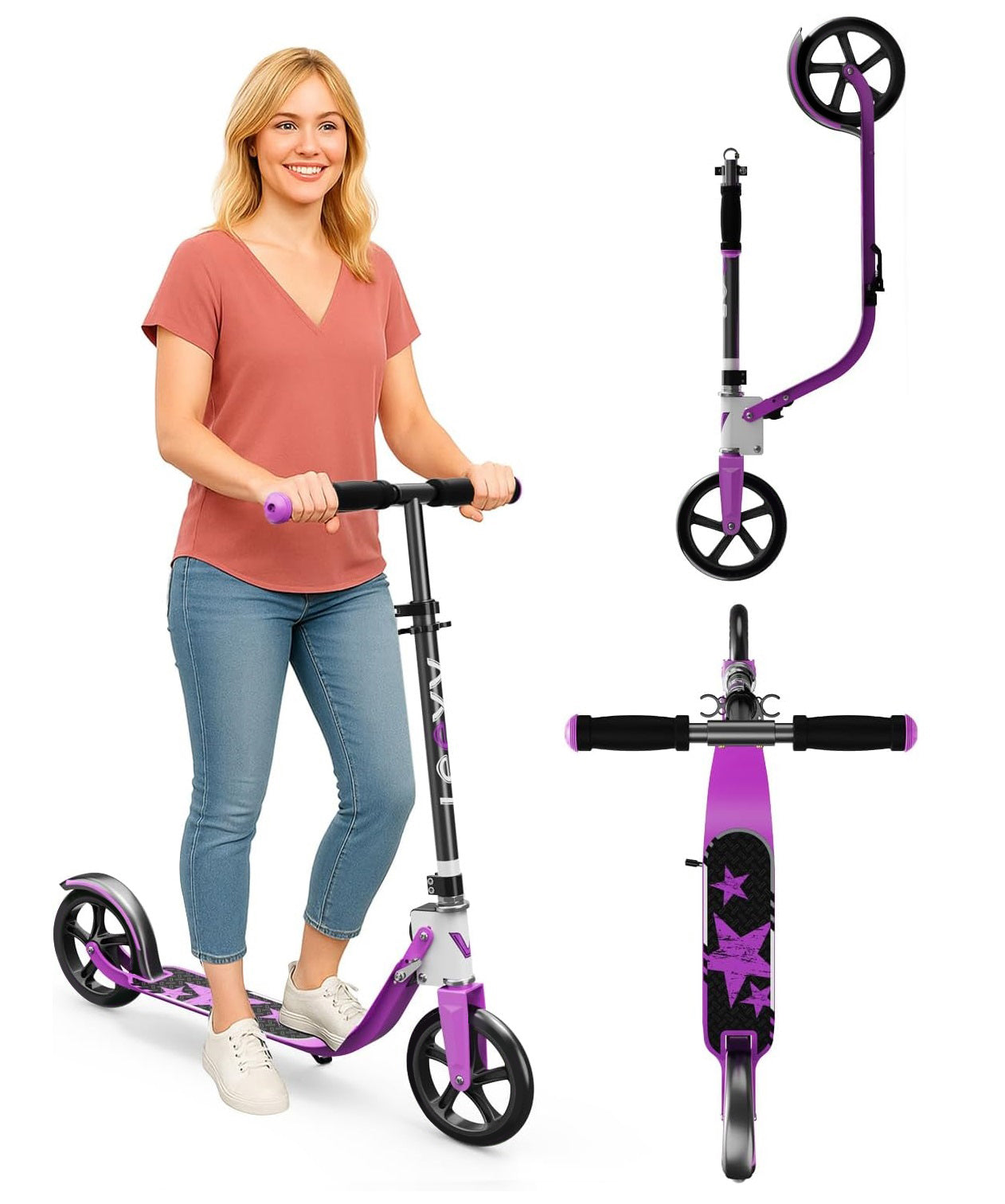 LEEYV Trottinette RV205, trottinette pour enfants de 6 à 12 ans et pour adultes, charge maximale 100 kg, hauteur réglable, légère, à 2 roues