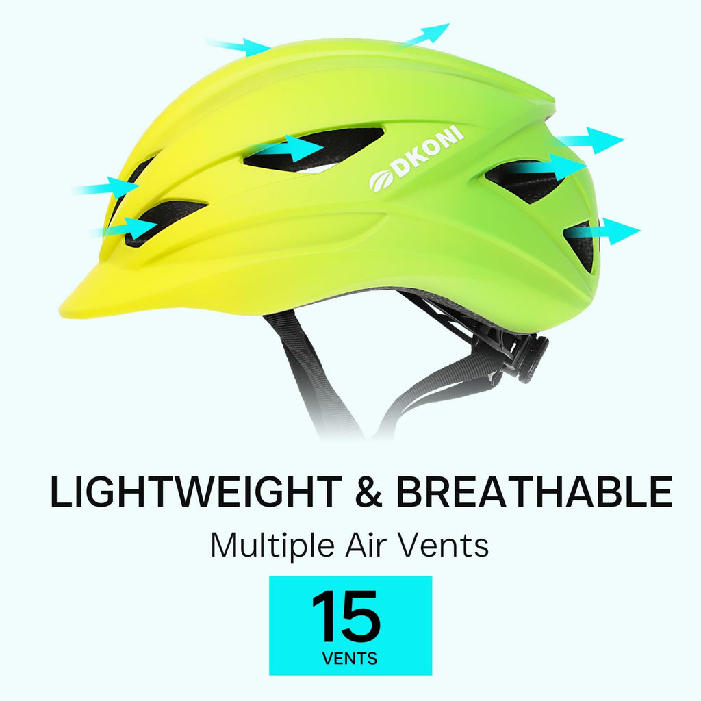 DKONI HS-086 Casque de vélo pour adulte avec lampe intégrée, jaune-vert, Taille L (58-61 cm)