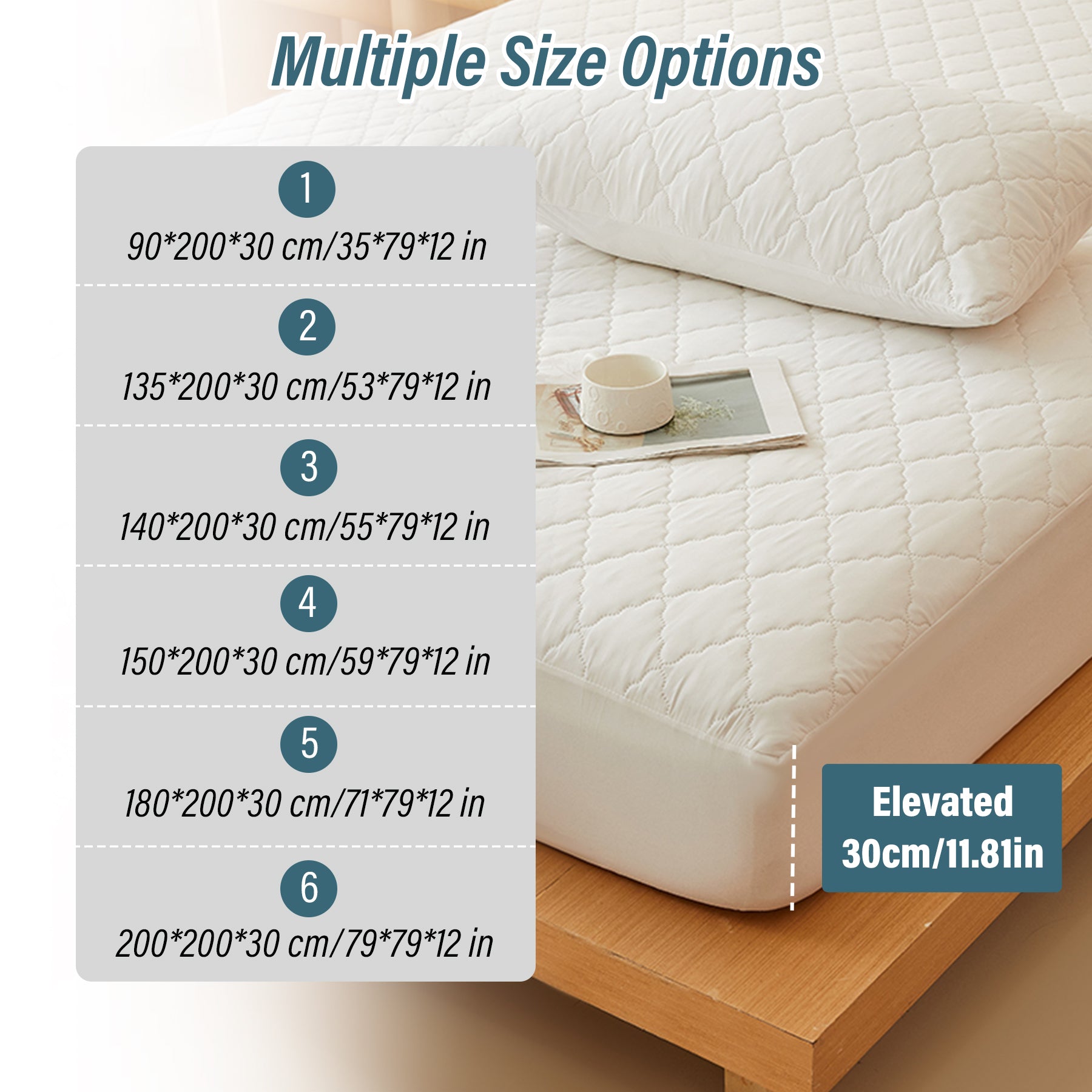 LeBonsoir Protège-matelas imperméable, matelassé, très profond 30 cm, housse de matelas en microfibre pour lit double, housses de lit lavables en machine (180 x 200 cm), blanc