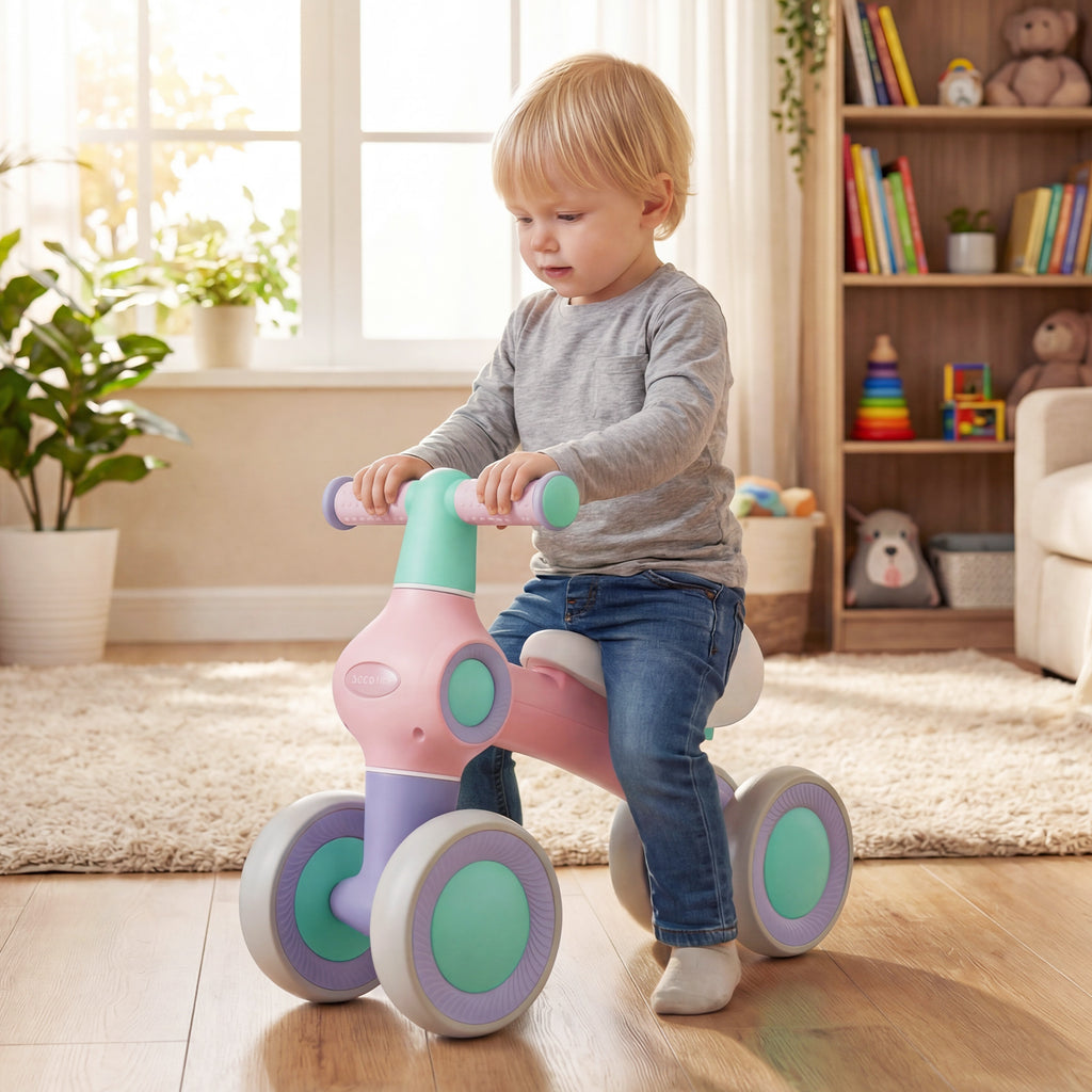 Draisienne pour bébé, siège rembourré réglable, 4 roues silencieuses, sans pédales, rose