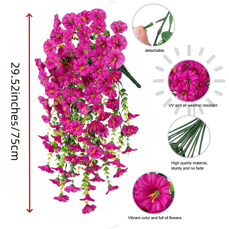 Yuejia Lot de 4 bouquets suspendus de fleurs artificielles en soie liseron rose - 75 cm