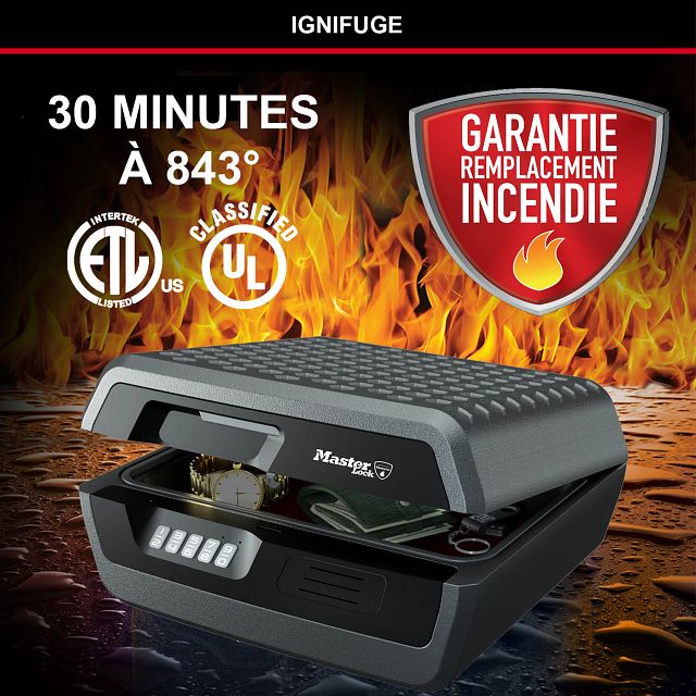 Master Lock Certified Fire and Waterproof Safe Box with Digital Combination, 10L, 419 x 193 x 375 mm, Portable, for home and professionals