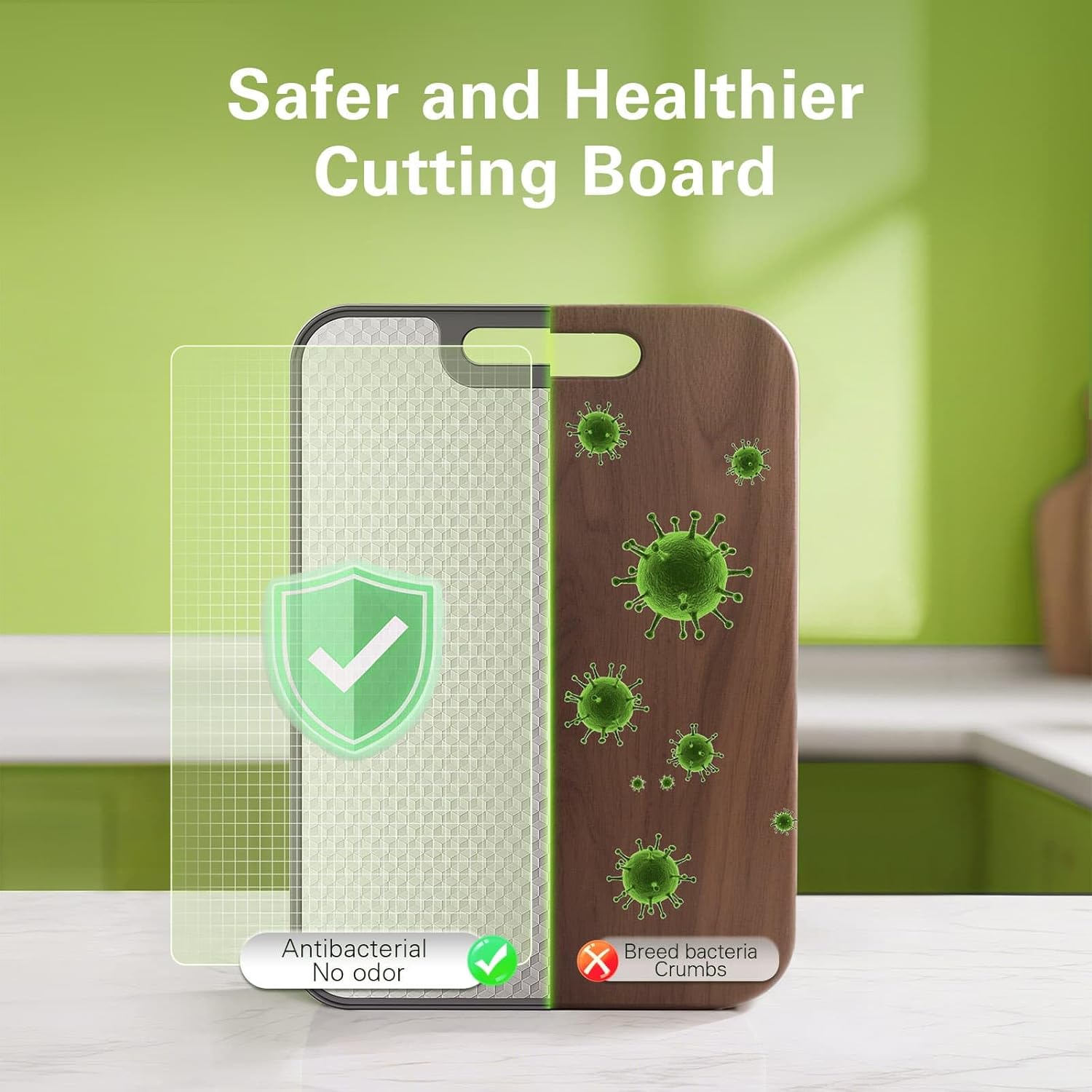 Planche à Découper Double Face pour la Cuisine en Acier Inoxydable et Paille de Blé PP, Idéale pour la Viande et les Légumes, Facile à Nettoyer, Compatible Lave-Vaisselle
