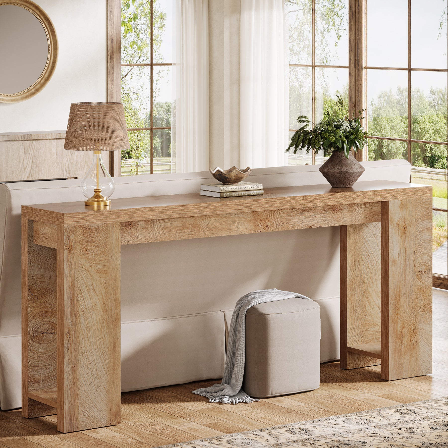 Tribesigns Table console, 160 x 29,5 x 85 cm, Table d'appoint, Table de couloir, Table de canapé pour petites pièces, Table de canapé en bois, Style campagne pour entrée, Couloir, Salon, Chêne clair