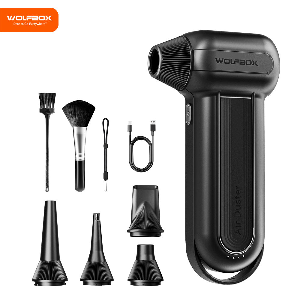 WOLFBOX DF100(MF100-Noir) Dépoussiéreur électrique sans fil souffleur d’air 150 000 tr/min ventilateur portable moteur sans balais pour voiture/maison/extérieur
