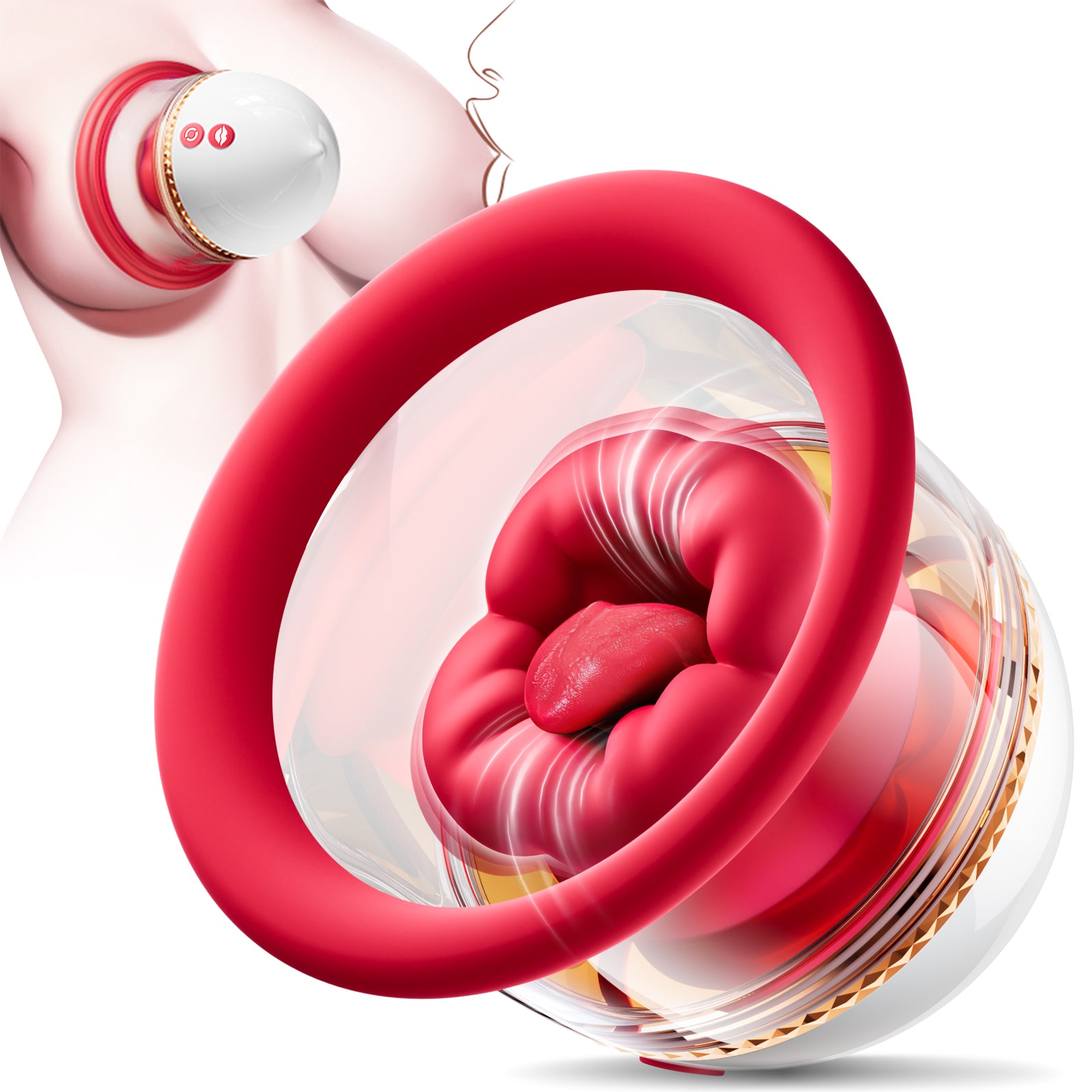 AAV Pleasure Sync 3-en-1 Vibromasseur à Succion Clitoridienne pour Femme, 9,9 cm, 1 Pièce, Rouge, avec 10 Modes Morsure, Succion & Vibration, IPX4 Étanche & Silencieux, Sextoy Adulte pour Couple