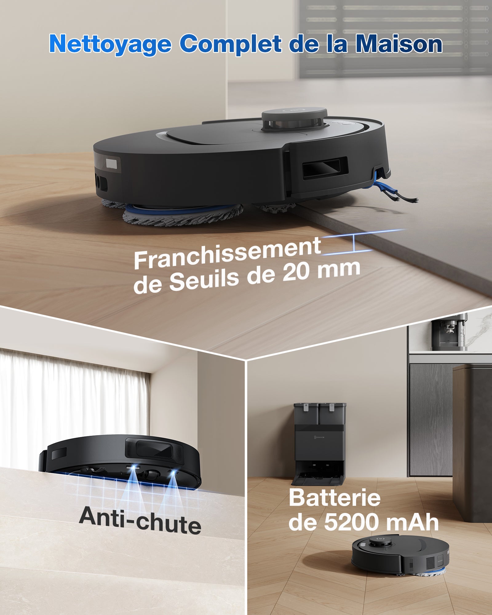 DEEBOT T30e OMNI EU, Noir, Aspiration ultra puissante 25 000 Pa, Double système anti-emmêlement, Brillance pure, Puissance de nettoyage débloquée avec la technologie ZeroTangle 3.0