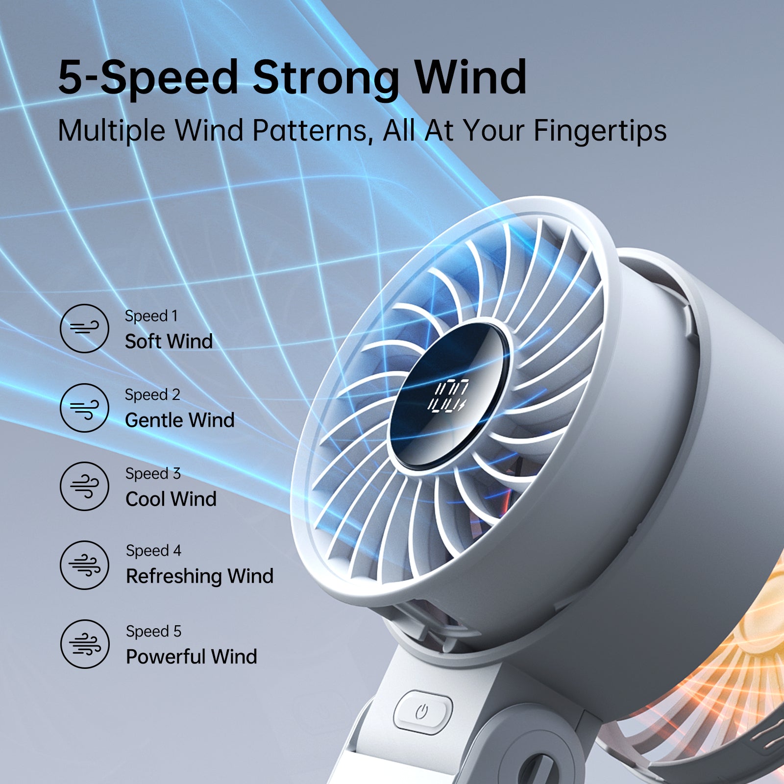 JISULIFE Life 7 Ventilateur portable 3-en-1 avec affichage LED - Blanc