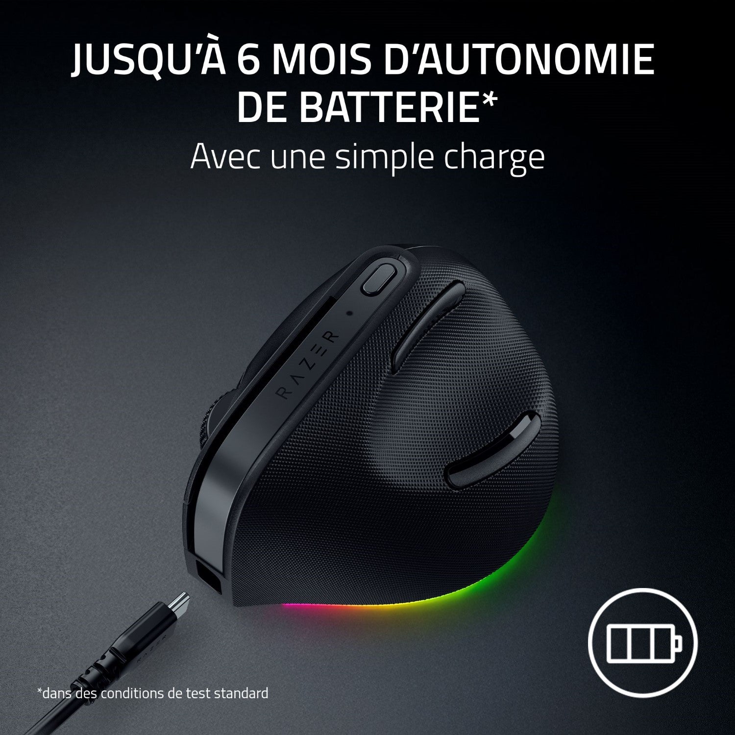 Razer Pro Click V2 Souris de jeu ergonomique verticale sans fil - pour droitier, 30000 DPI, 6 boutons - Noir