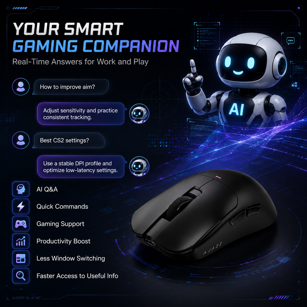 AJAZZ AJ200 AI MC Souris Gaming sans Fil avec Station de Charge, Assistant IA, Capteur PAW3311 24000 DPI, Tri-Mode BT/2,4G/USB-C, 63 g Légère Ergonomique pour PC Gaming Bureau