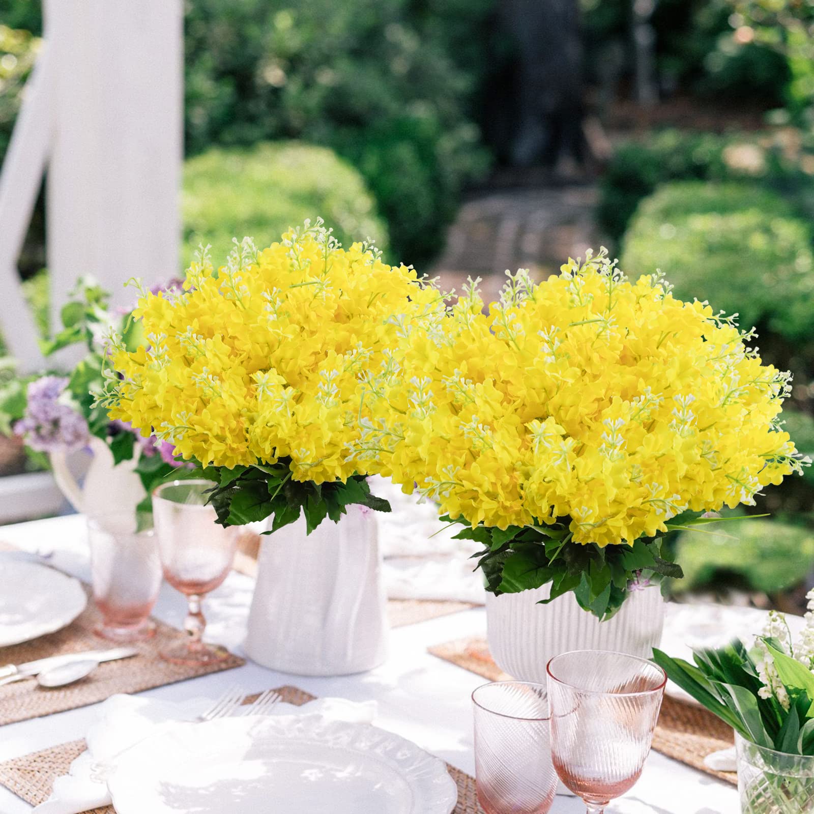 Yuejia Lot de 4 bouquets artificielles de jacinthes jaunes - 35 cm