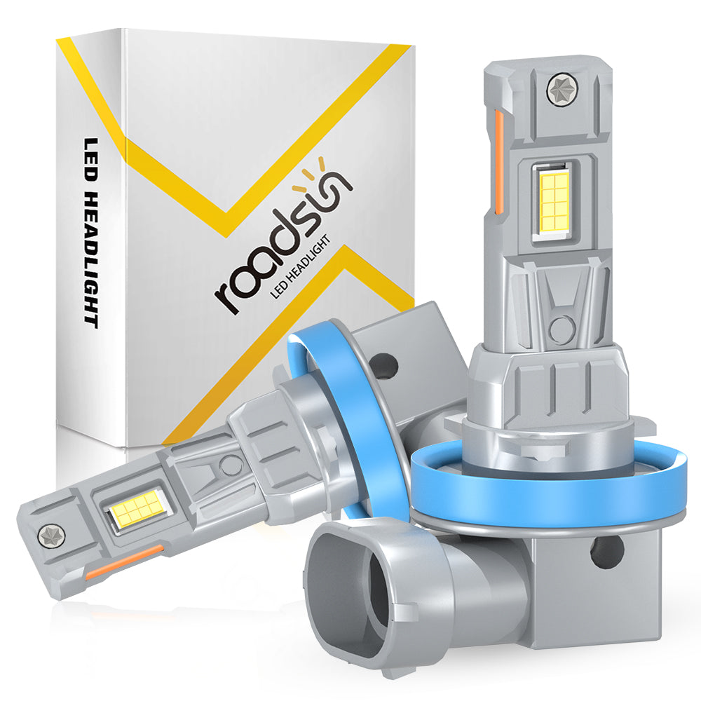 Roadsun H11/H9/H8 ampoule de phare avant LED, luminosité améliorée de 800%, ampoule antibrouillard LED H11, remplacement 1:1 adapté aux voitures/camions/SUV, installation rapide en 3 minutes