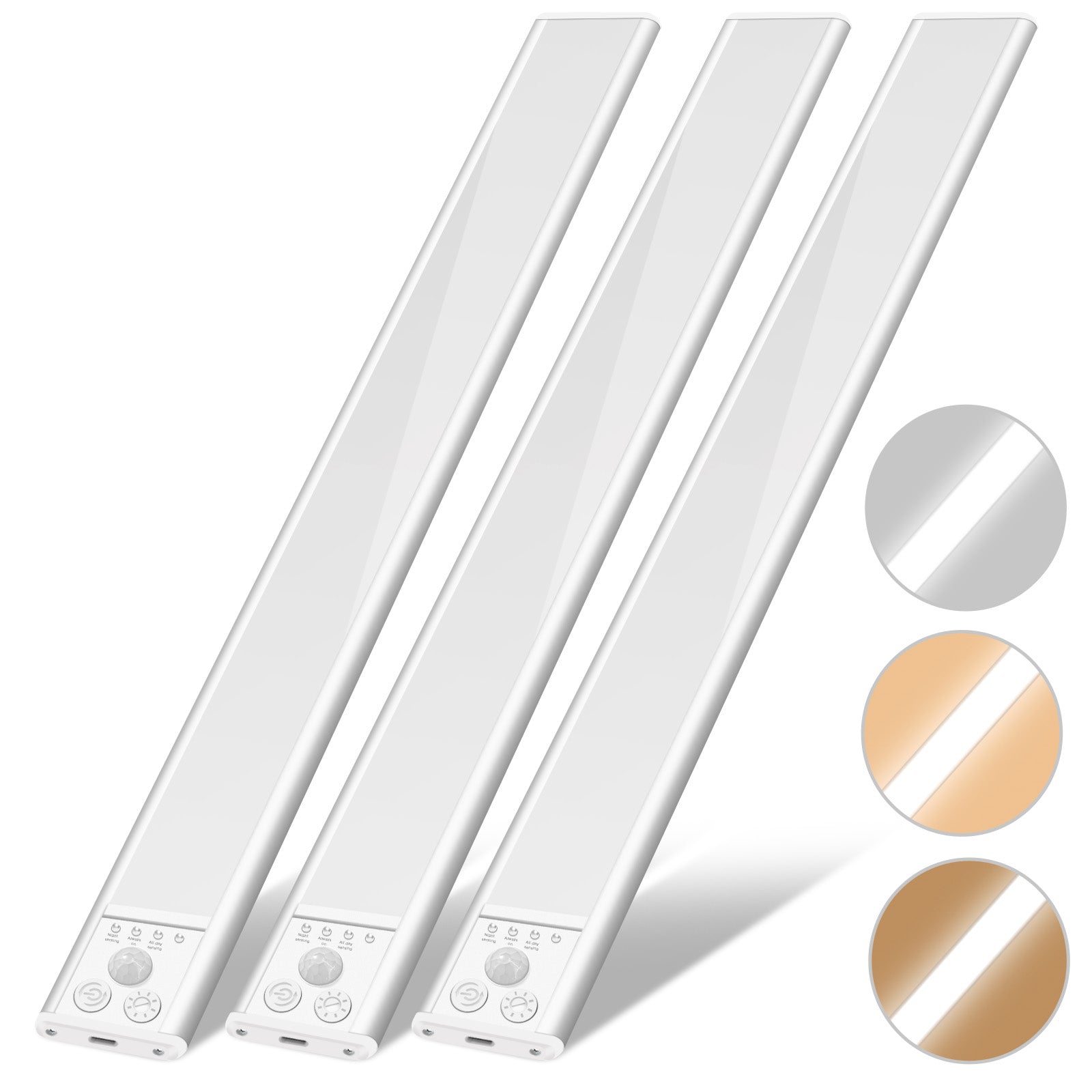 Lusense Barre lumineuse ultra-mince 20 cm, lot de 2, lampe LED avec capteur PIR, 3 températures de couleur, rechargeable USB, batterie 800 mAh, pour cuisine et chambre à coucher