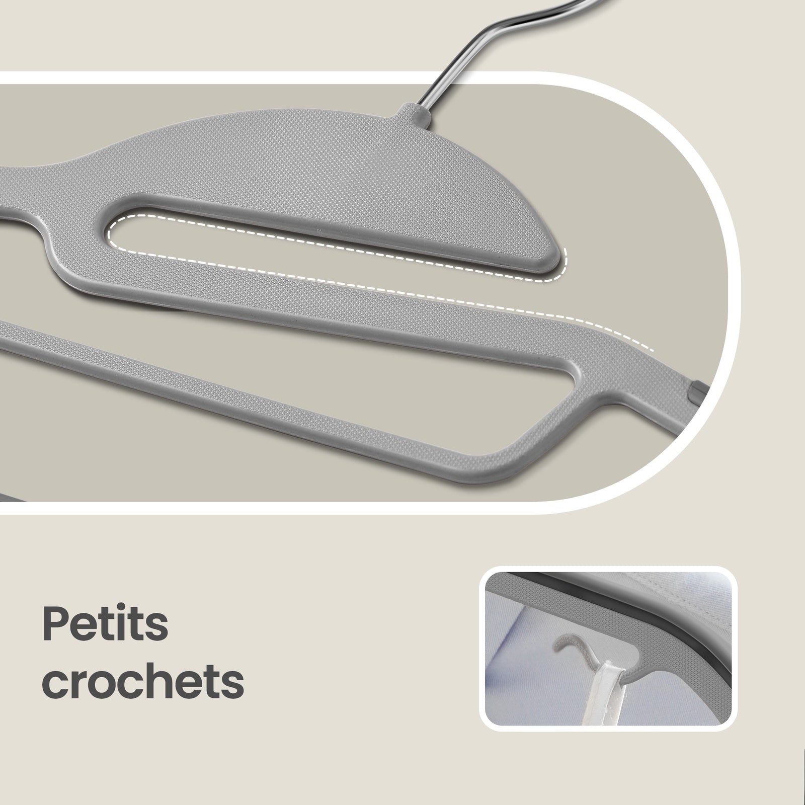 JOYFURNOS Lot de 50 cintres, cintres en plastique peu encombrants avec crochet pivotant à 360°, pour armoire, en forme de S, robustes, gris