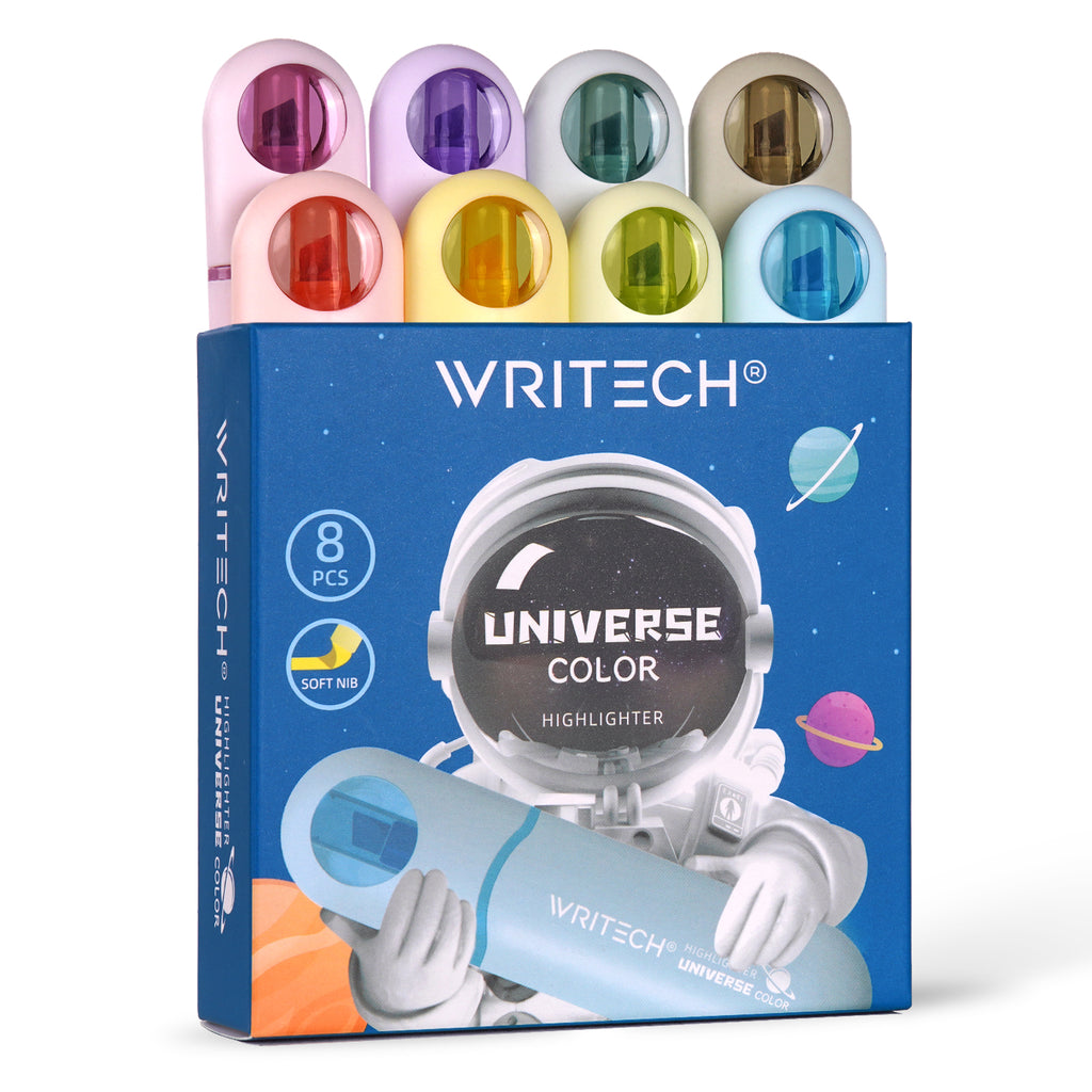 WRITECH Surligneurs à pointe biseautée : Feutres marqueurs mignons couleurs assorties, pointe souple, ne traverse pas le papier, anti-bavures, à base d'eau, ensemble pour souligner