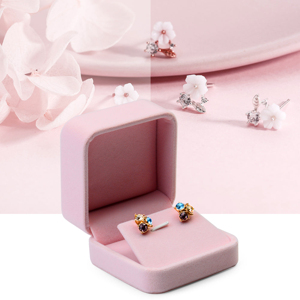 Oirlv Écrin à bague en velours rose, étui de rangement pour boucles d'oreille, collier et bracelet, boîte organisatrice de bijoux, boîte cadeau pour demande en mariage, fiançailles, mariage
