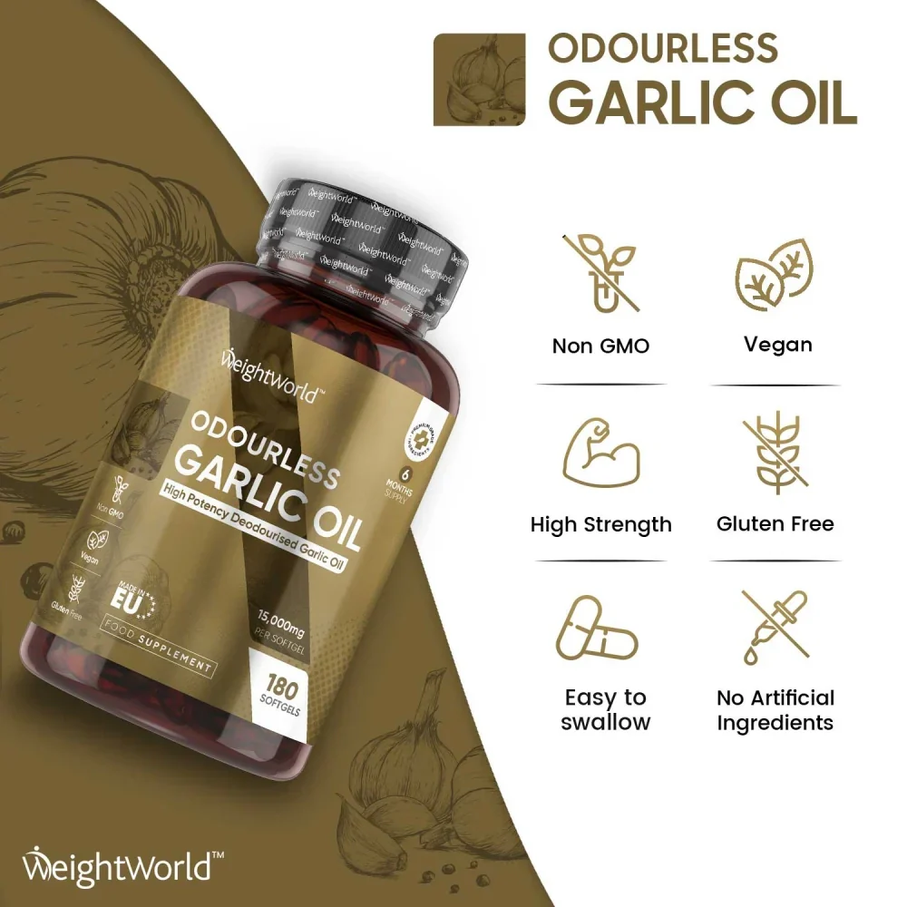 WeightWorld Huile d'Ail Inodore 15000mg 180 Capsules Molles