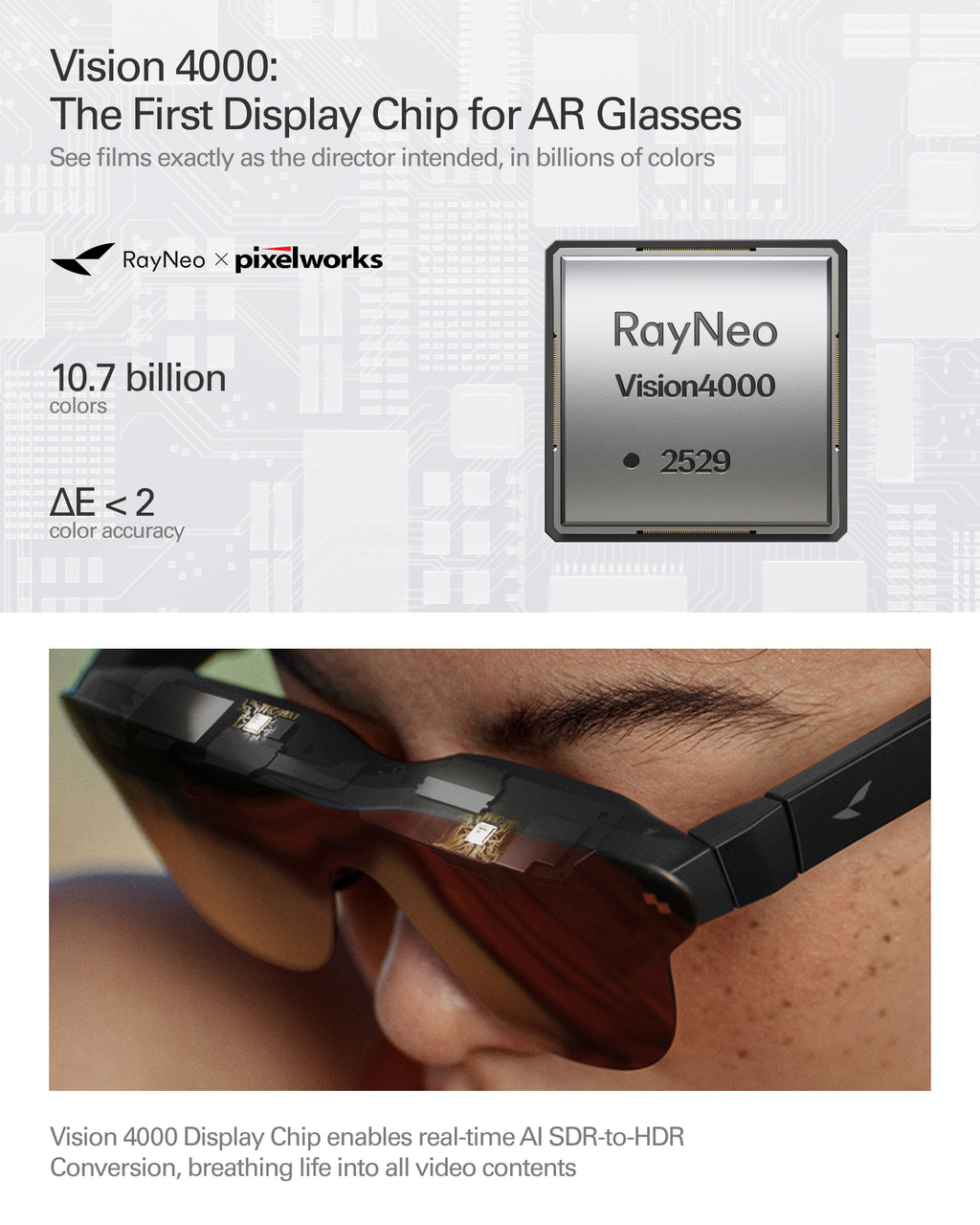 RayNeo Air 4 Pro, lunettes AR/XR 3D pour films et jeux, écran HDR10, puce Vision 4000, cinéma virtuel 201-pouces, compatibles iPhone 17, 16, 15 / Android / Switch 2 / Mac / Steam Deck / PS4 / PS5