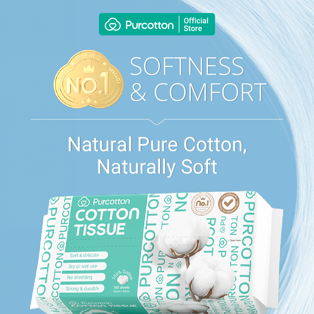 Purcotton linges faciaux 100 % coton, 100 feuilles x 40 paquets, grand format familial