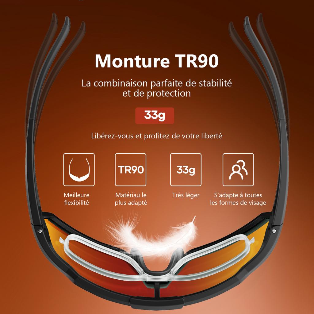 Revoray Y1 Lunettes de soleil de cyclisme avec verres polarisés TAC haute définition, monture TR90 ultra-légère 33g, protection UV 400, revêtement hydrophobe et oléophobe - Orange