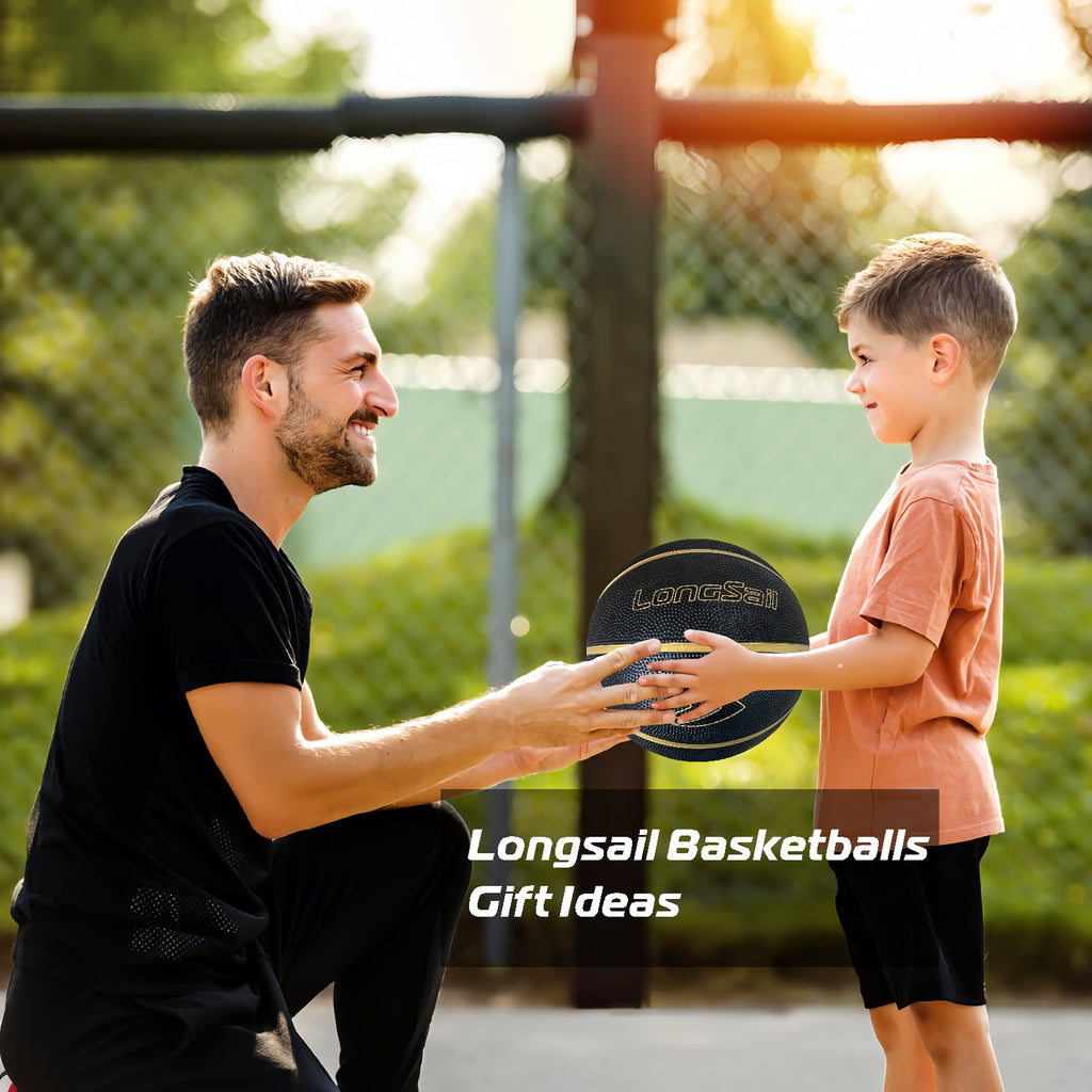 LONGSAIL Ballon de basketball en caoutchouc haute qualité noir/or - Taille 4