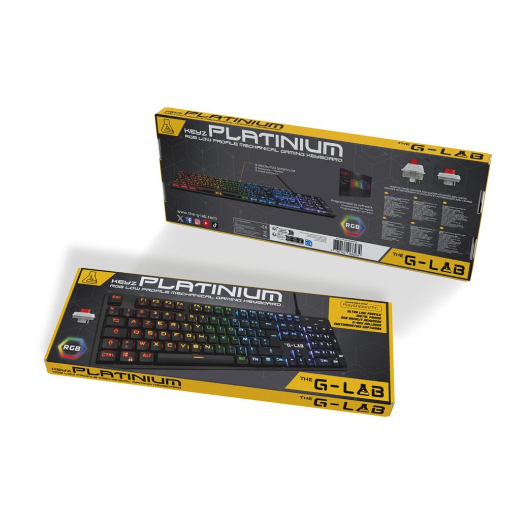 THE G-LAB Keyz Platinum Clavier Gaming Mécanique (Switch Rouge) Filaire RGB, Taille Complète - AZERTY - Noir