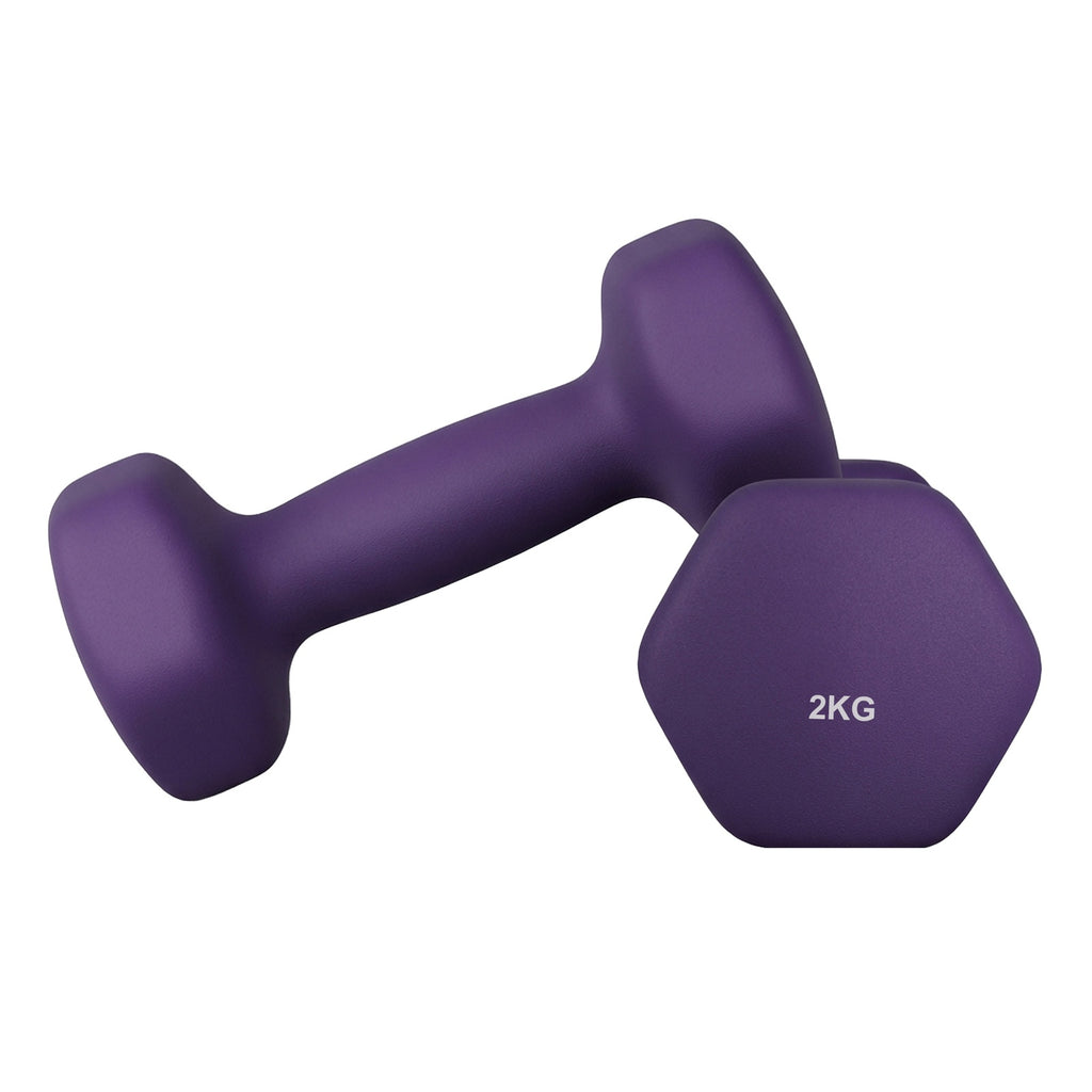 JOYFURNOSLot de 2 haltères, 2 x 2 kg, revêtement en néoprène, Violet