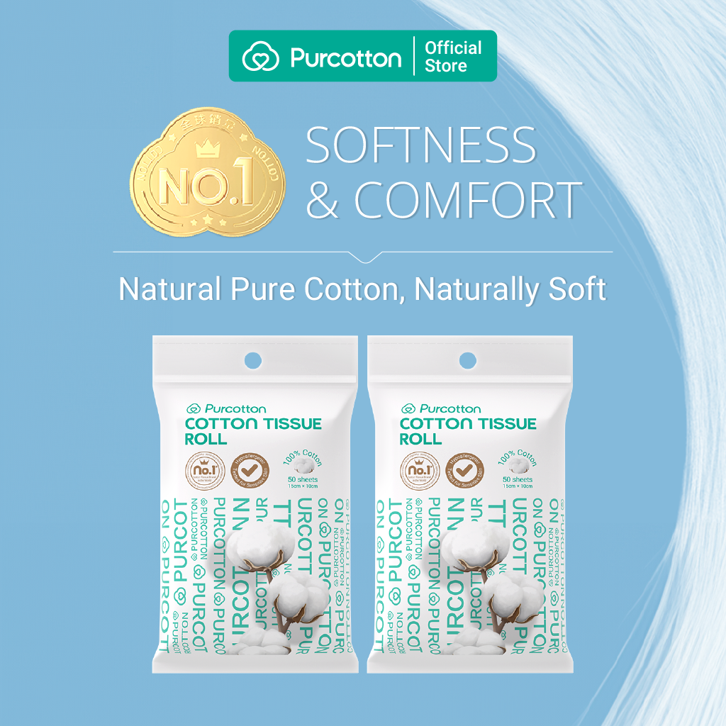 Purcotton Mouchoirs visage 100 % coton paquet voyage 400 feuilles (50 feuilles x 8 paquets) soin doux pour peaux délicates humidité douce