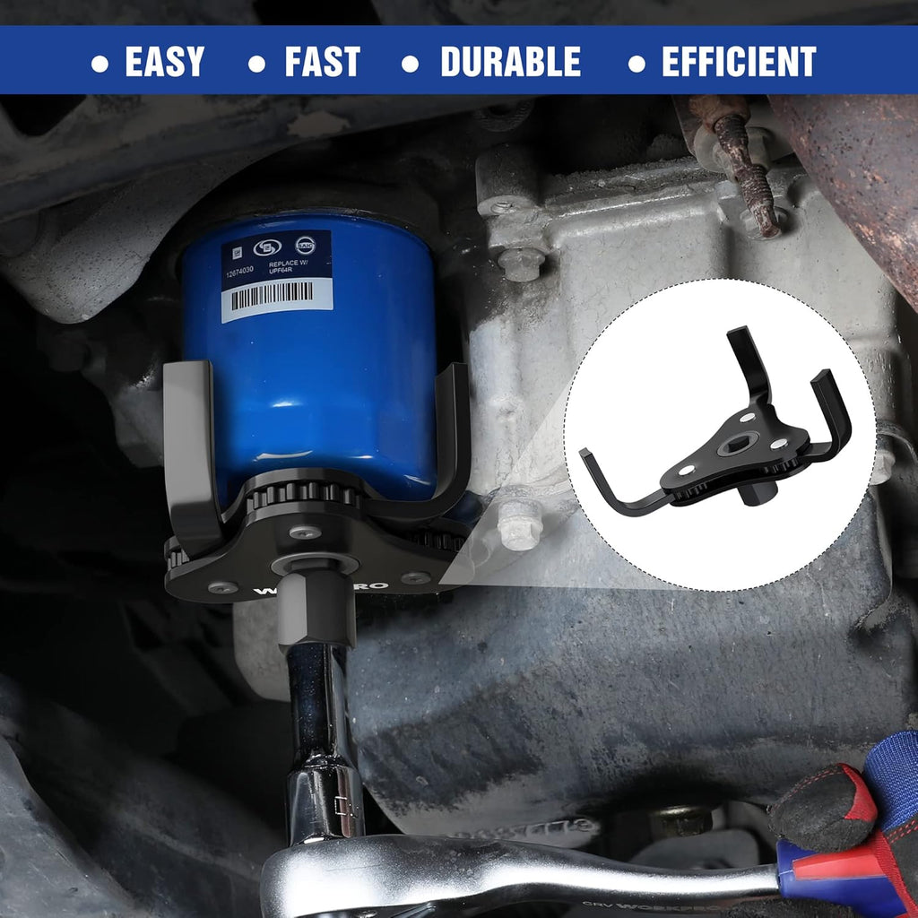WORKPRO Clé universelle pour filtre à huile, outil d'extraction de filtre à huile réglable à 3 mâchoires, pour filtres à huile 70-110 mm