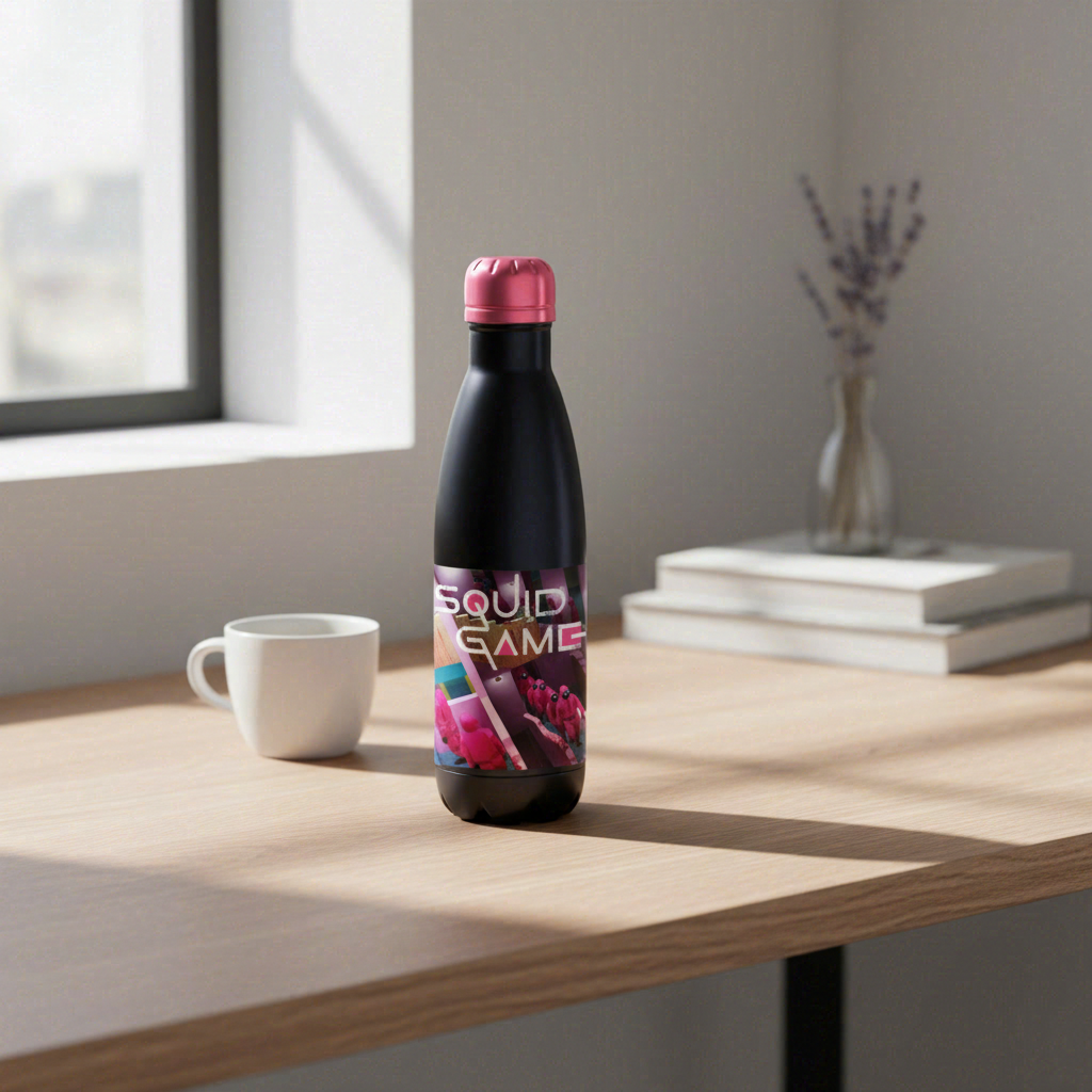 Stor Squid Game Gourde isotherme en acier inoxydable noir et rose - 780 ml
