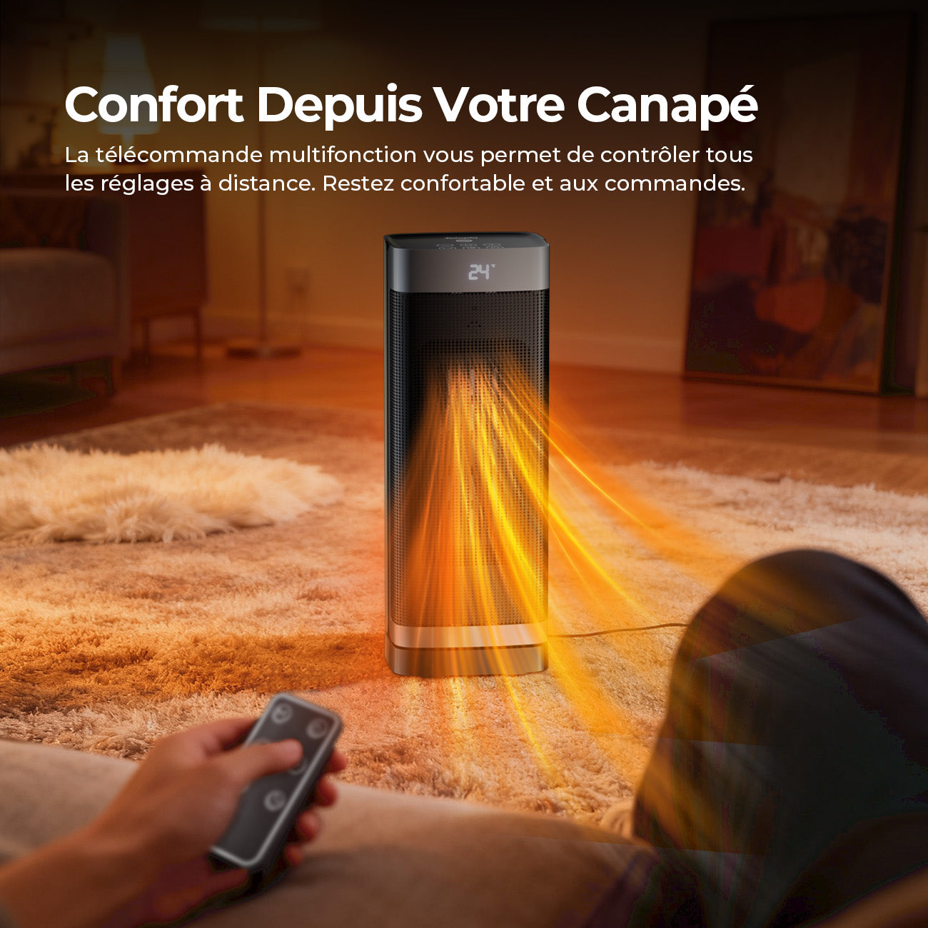 Totopia Chauffage électrique 2000 W, Chauffage céramique PTC, Télécommande, 2 modes de chauffage, Minuterie 12 h, Thermostat réglable, Protection anti-basculement et surchauffe