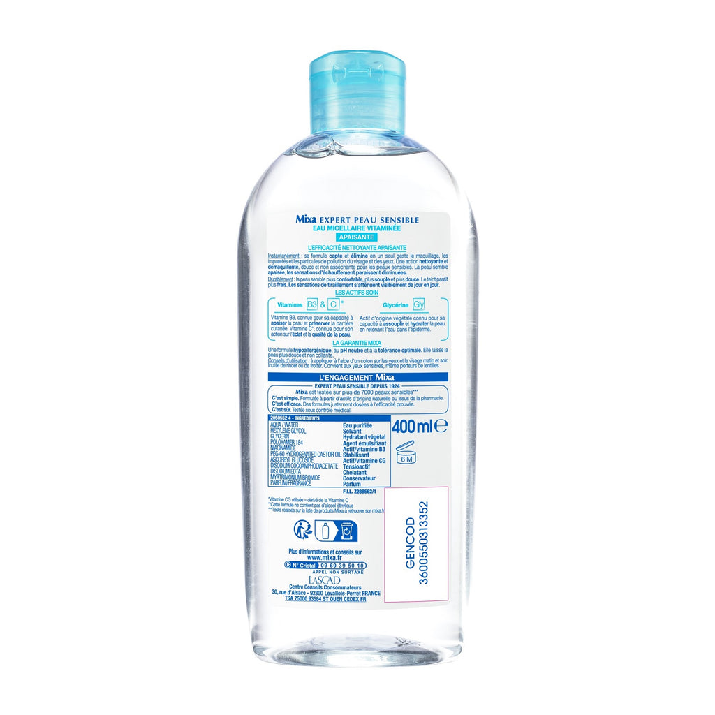 MIXA Eau Micellaire Physiologique Apaisante Peaux Très Sensibles et Réactives 400ml