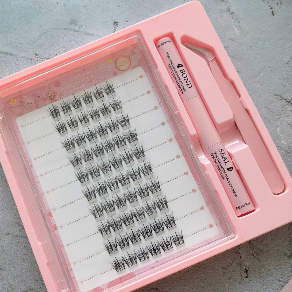MeoMagic Kit d'Extension de Cils DIY Style F63 10 Rangées 120 Grappes (Avec Pince à Épiler & Colle)
